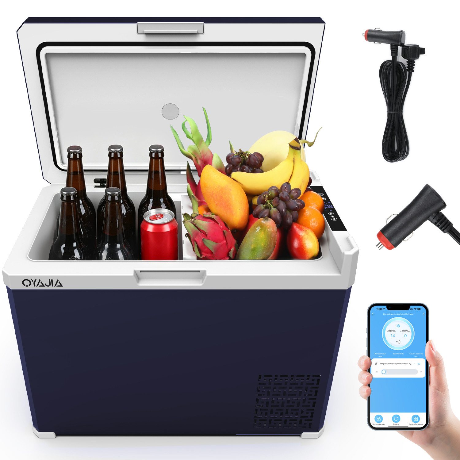 oyajia Kühlbox Kompressor Kühlbox, 2in1 Doppelzone Kühlbox Auto mit APP, 12/24V 230V, 40 l, Kühlbox Elektrisch, bis -20 °C für Auto, Lkw, Boot, Wohnwagen, Camping