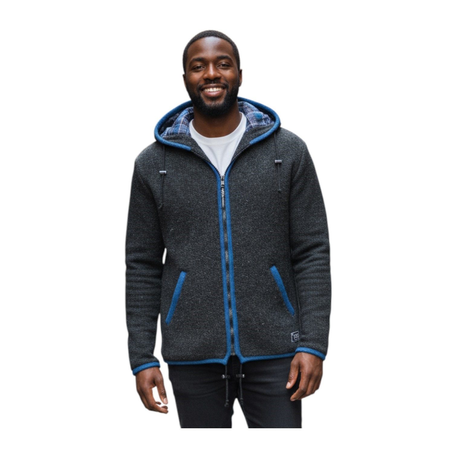 THC Natural Line Strickjacke THC Strickjacke 808 Baumwollfutter schwarz blau (1 Stück, 1-tlg., 1 Stück) Strickjacke mit abnehmbarer Kapuze