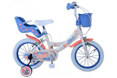 Volare Kinderfahrrad Disney Stitch 14 Zoll Blau & Creme, (1-tlg), Handbremsen, geschlossener Kettenkasten, mit Puppensitz und Klingel