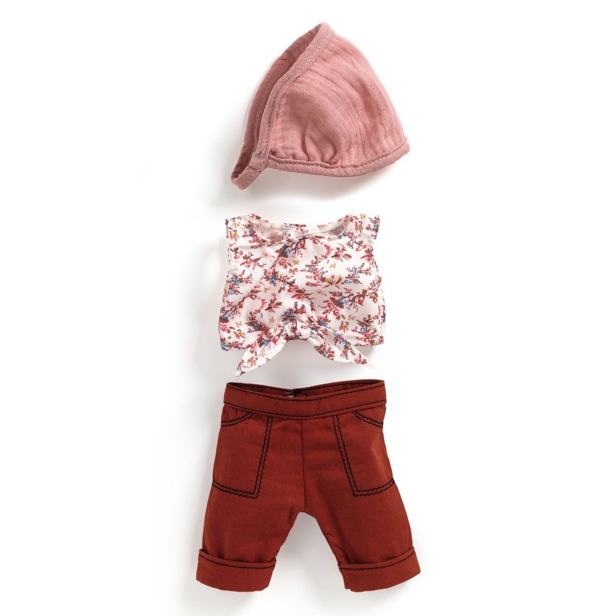 DJECO Puppenkleidung Pomea Set Lovely Burgundy für Puppen von 32 cm Hose Top Tuch