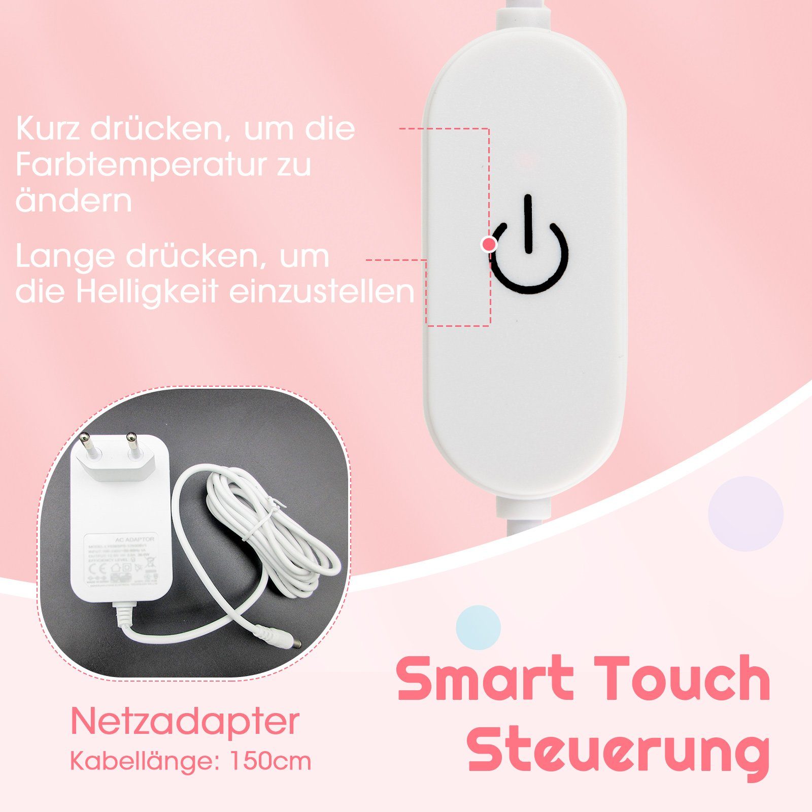 COSTWAY Schminktisch Kinder Schminktisch Set, einstellbare LED Beleuchtung – Bild 5 von 5