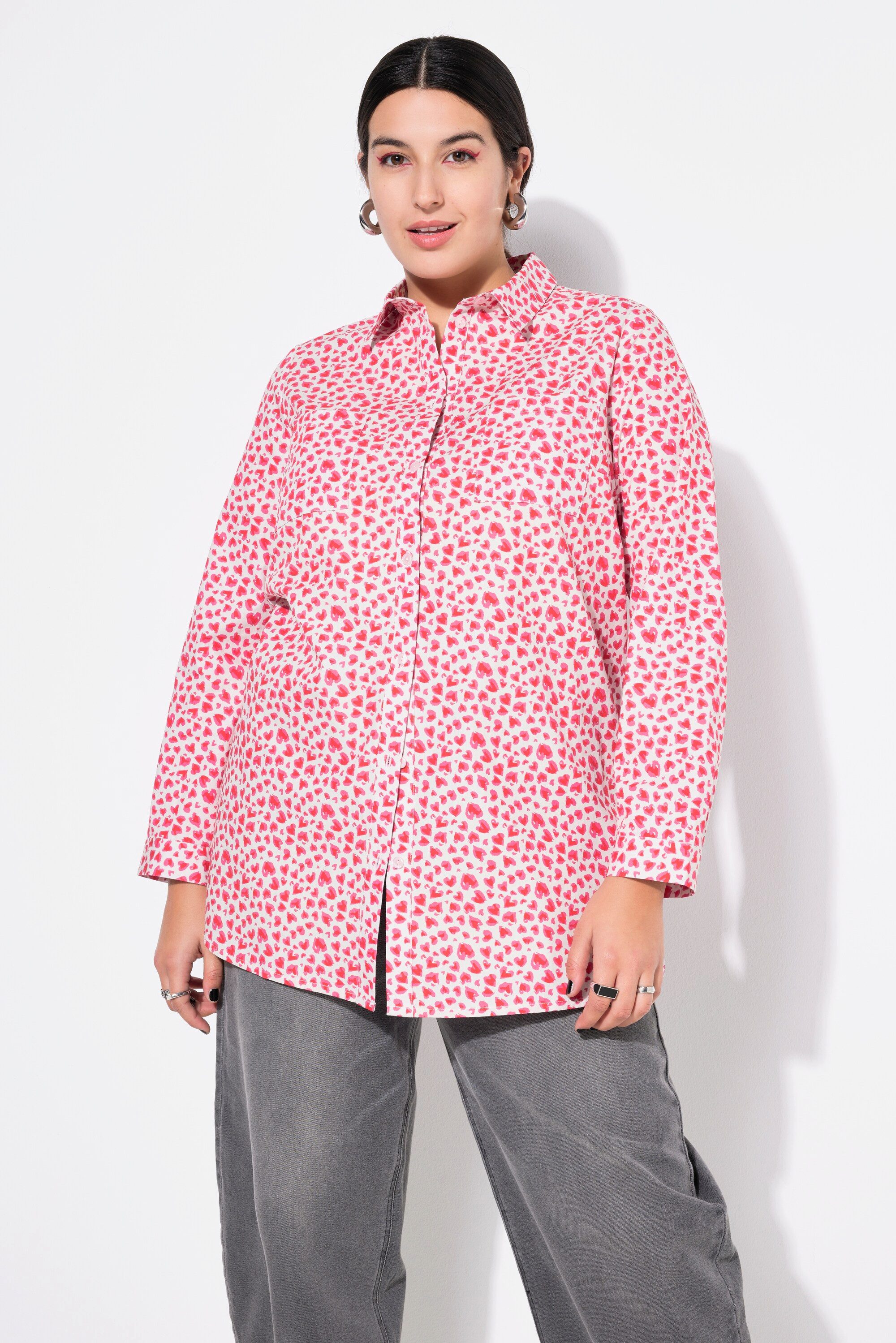 Longbluse Hemdbluse Boxy Shape Hearts-Print