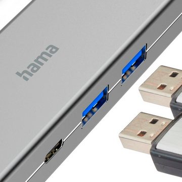 Hama USB-C Multiport Hub für Laptop mit 4 Ports, USB-A, USB-C, HDMI USB-Adapter USB-C zu HDMI, USB Typ A, USB-C, 15 cm, Laptop Dockingstation, kompakt, robustes Gehäuse, silberfarben