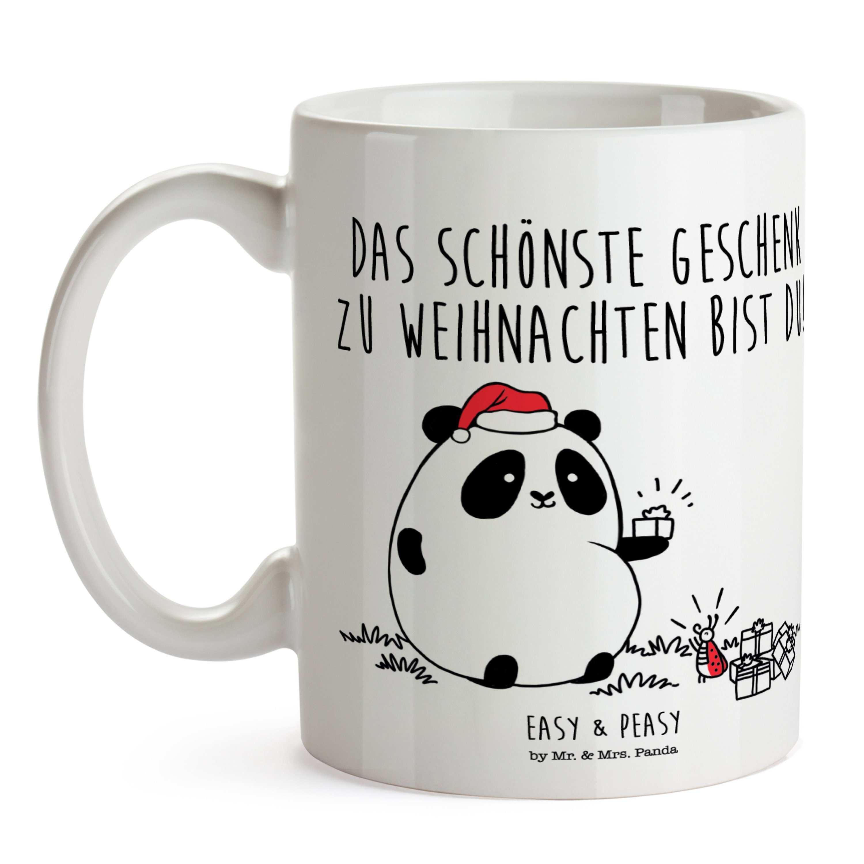 Mr. & Mrs. Panda Peasy Weihnachtsgeschenk Keramik Sprüche, Easy - Teebecher, Tasse Weiß Tasse - & Po