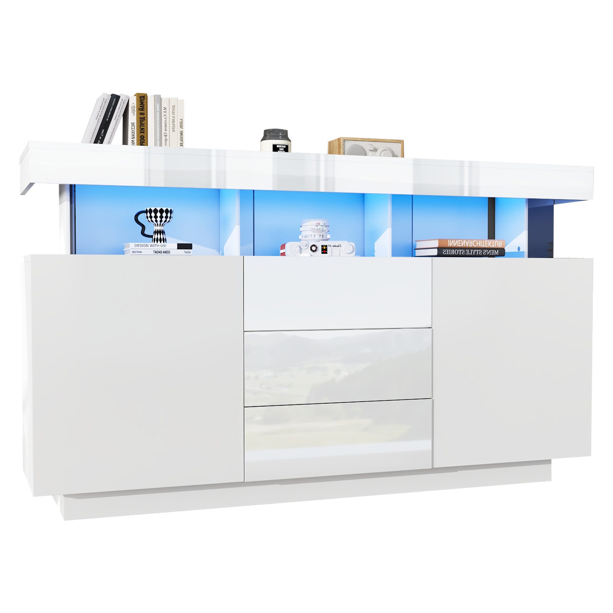 Merax Sideboard Hochglanz mit LED, Mehrzweckschrank aus Spanplatte & Acryl günstig online kaufen