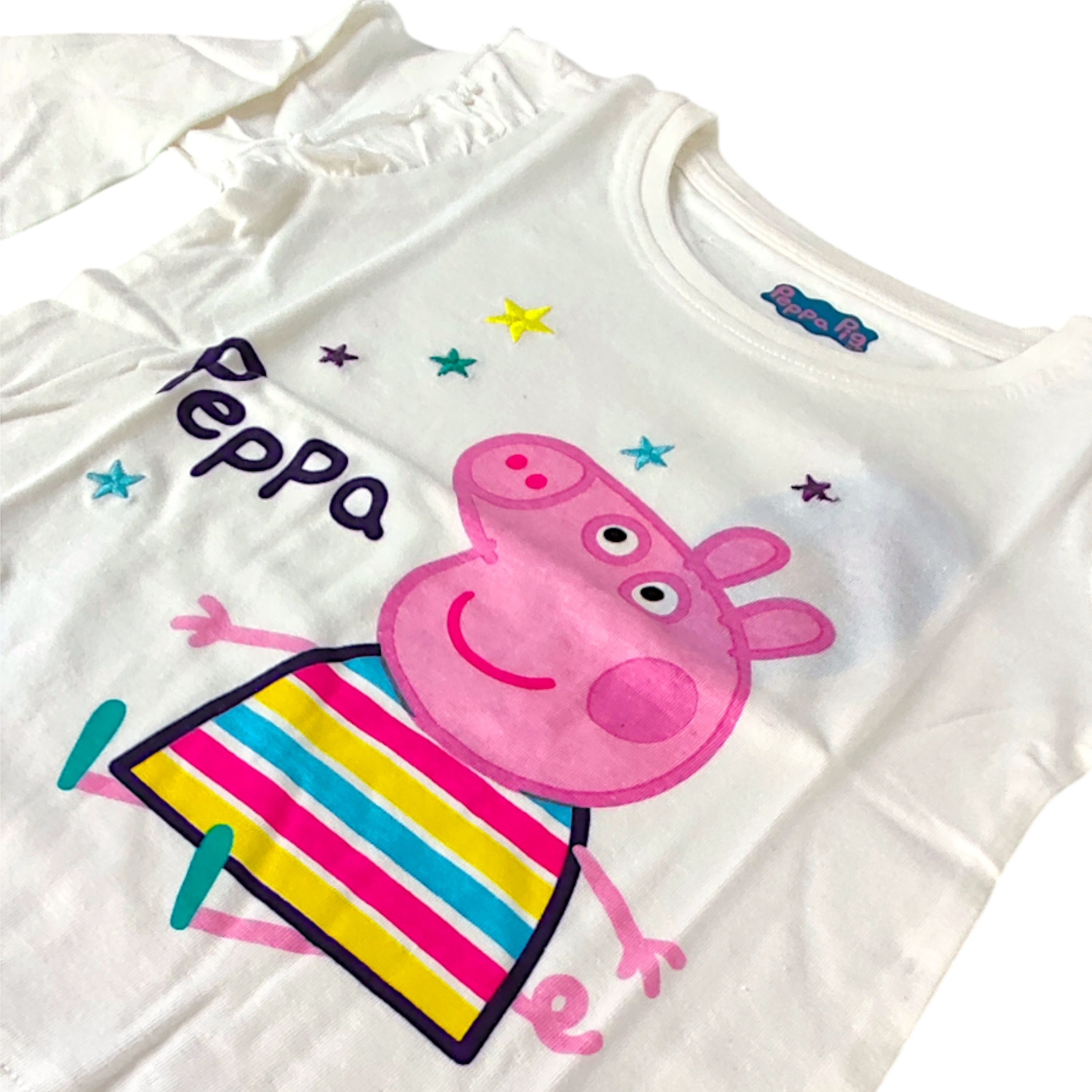 Peppa Pig Langarmshirt Peppa Wutz Mädchen Shirt mit Rüschen aus Baumwolle Gr. 92 - 116 cm