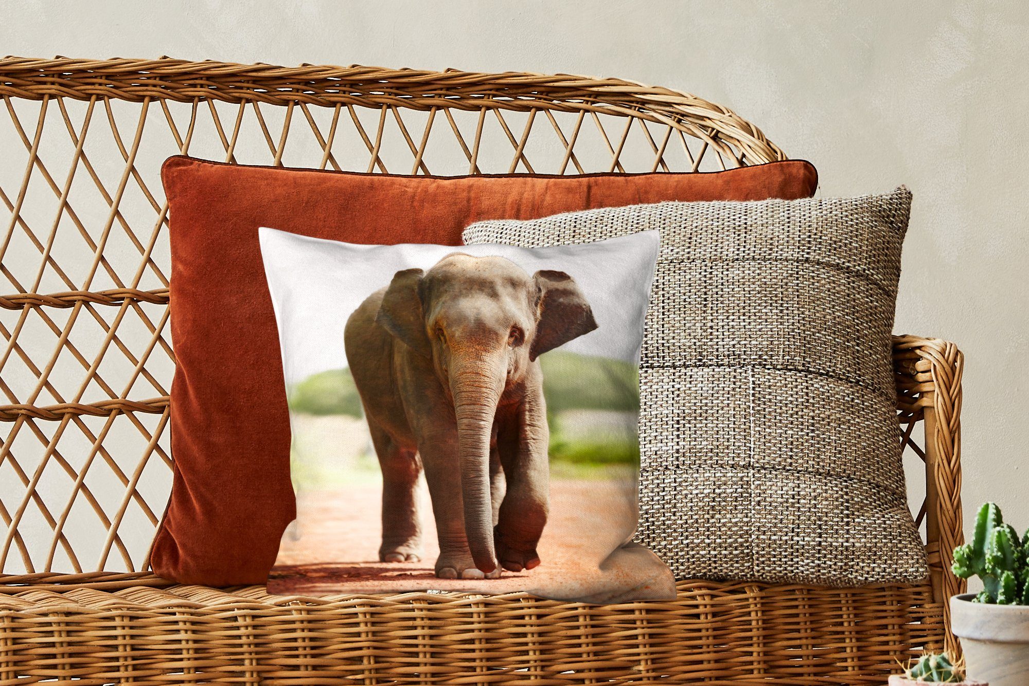 Sonne Schlafzimmer, Wohzimmer, für Deko, - Elefant MuchoWow mit Sofakissen Dekokissen - Zierkissen Füllung Safari,