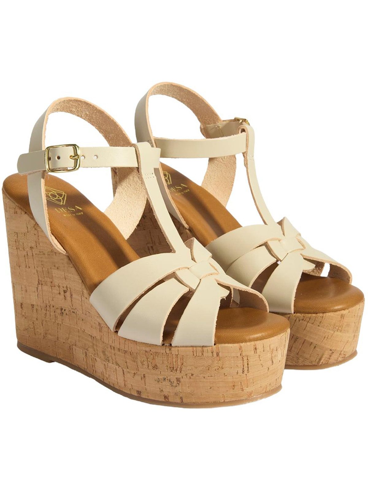 Damen-Sandalen – Obermaterial und Futter aus Leder, Keilabsatz, Schna Slipper