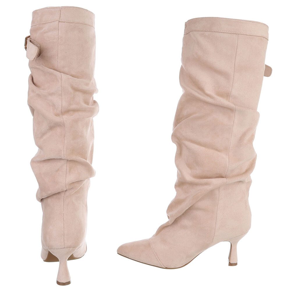 Ital-Design Damen Kniehohe Stiefel mit Absatz und Wickeloptik Stiefel (92214365) Pfennig-/Stilettoabsatz Stiefel in Beige – Bild 5 von 5