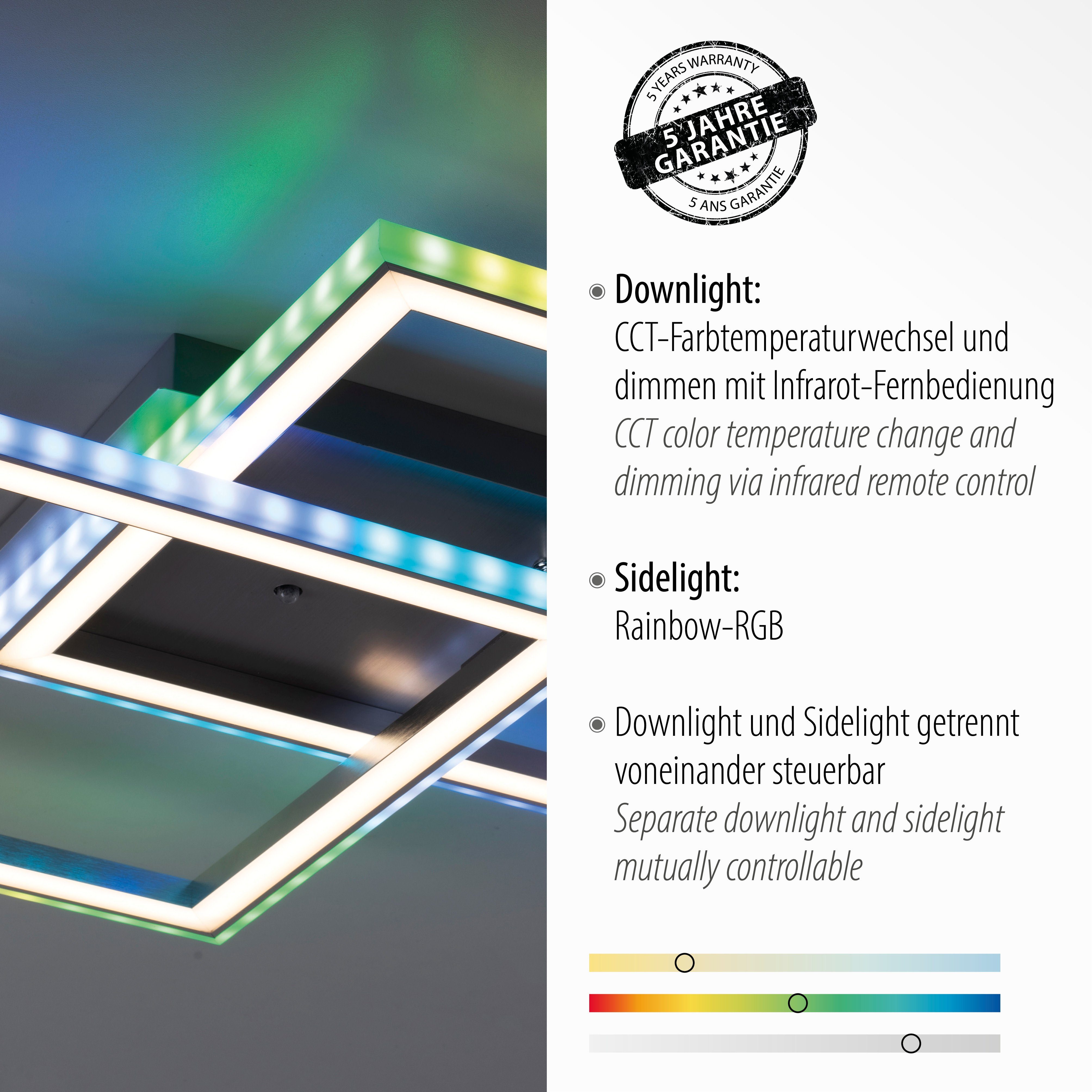 inkl., Direkt dimmbar Leuchten Fernbedienung, LED fest integriert, kaltweiß, - über CCT RGB-Rainbow, LeuchtenDirekt Deckenleuchte - Infrarot LED, FELIX60, warmweiß