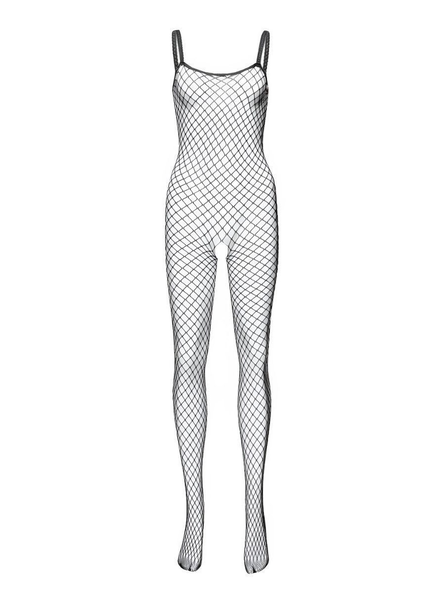 Elegant Love Bodystocking-Ouvert Figurbetont Netz-Catsuit mit offenem Schritt – Dessous mit Strumpfhose Netzstrumpfhose & Body in Schwarz – Strümpfe, Einheitsgröße (S–L)