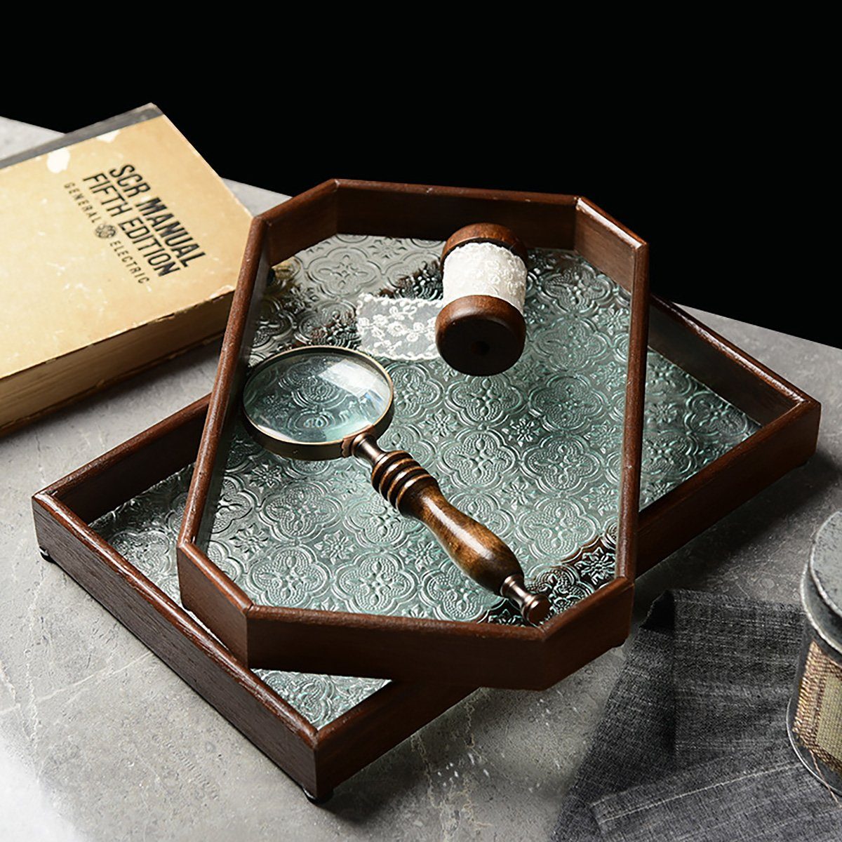 götäzer Tablett Glastablett, aus Badezimmer-Aufbewahrungstablett Braun Retro-Kaffeetablett Holz