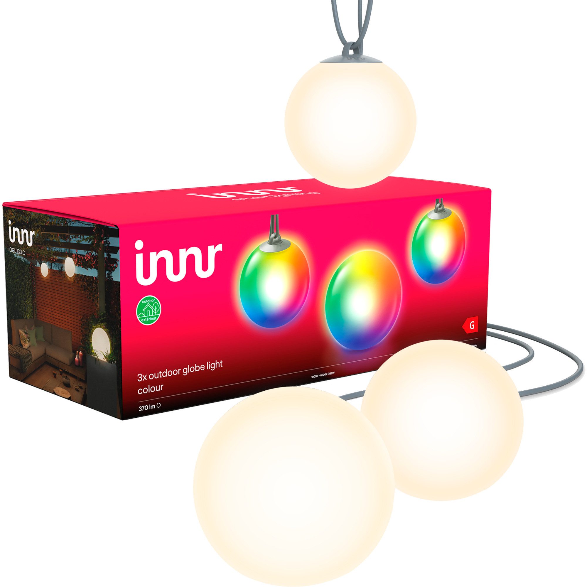 innr LED-Leuchtmittel INNR Outdoor Smart Globe Light Colour 3er-Pack