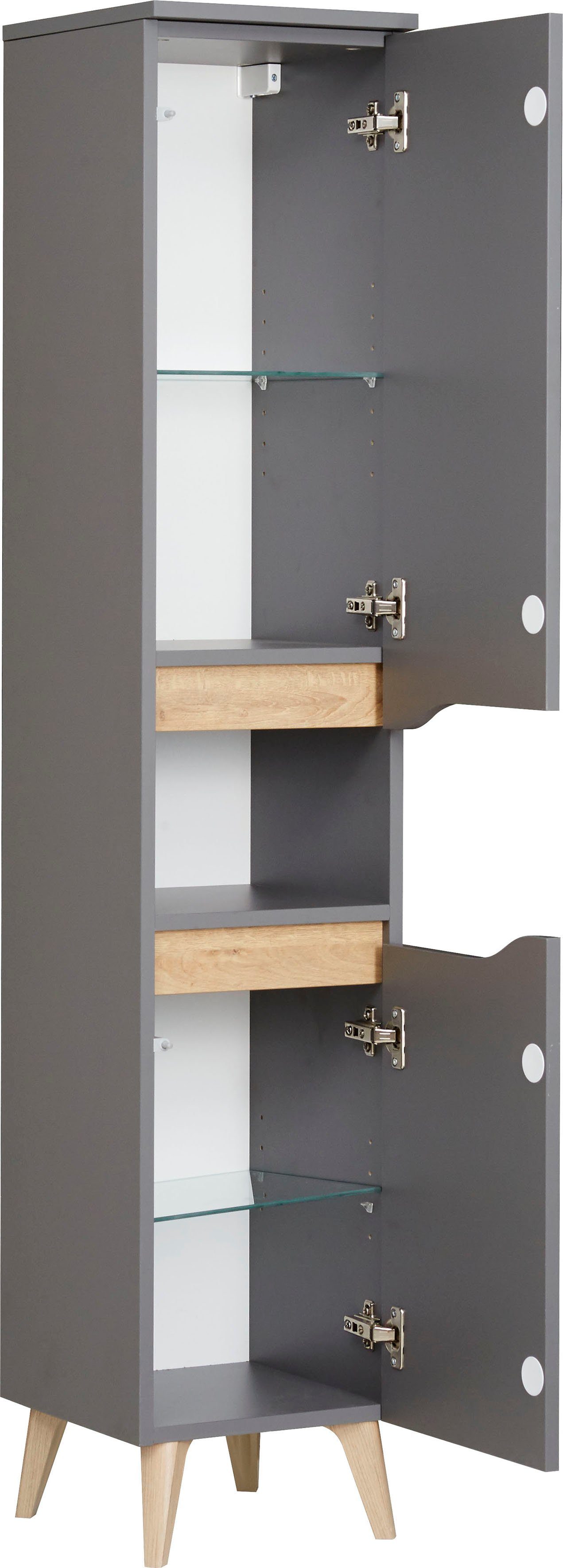 Saphir Midischrank Quickset Badschrank 30 cm breit, 2 Türen, 1 Nische, 2 Einlegeböden Badezimmer-Midischrank inkl. Türdämpfer, grifflos – Bild 3 von 5