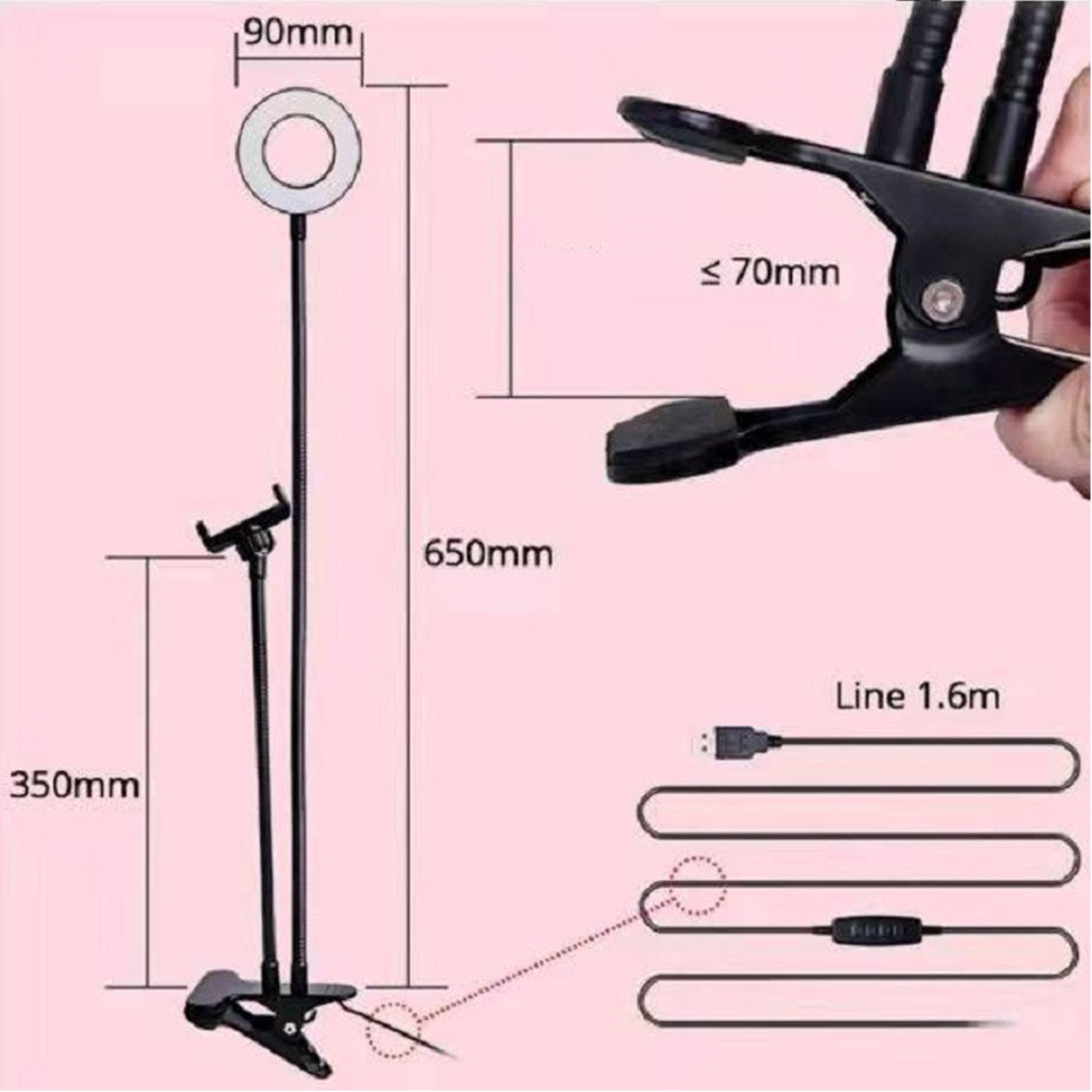 KINSI Ringlicht Ringlicht mit Klemme,Dimmbare Leselampe,2-in-1 Tischleuchte, für Home Office, Makeup, Live-Streaming, TikTok/YouTube