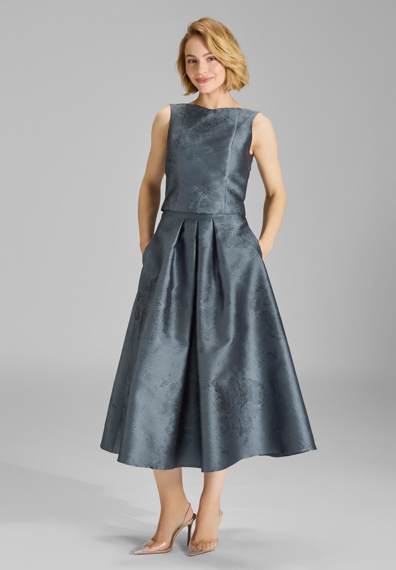 SWING Midirock - Floraler Jacquard Rock mit Falten in Midi Länge