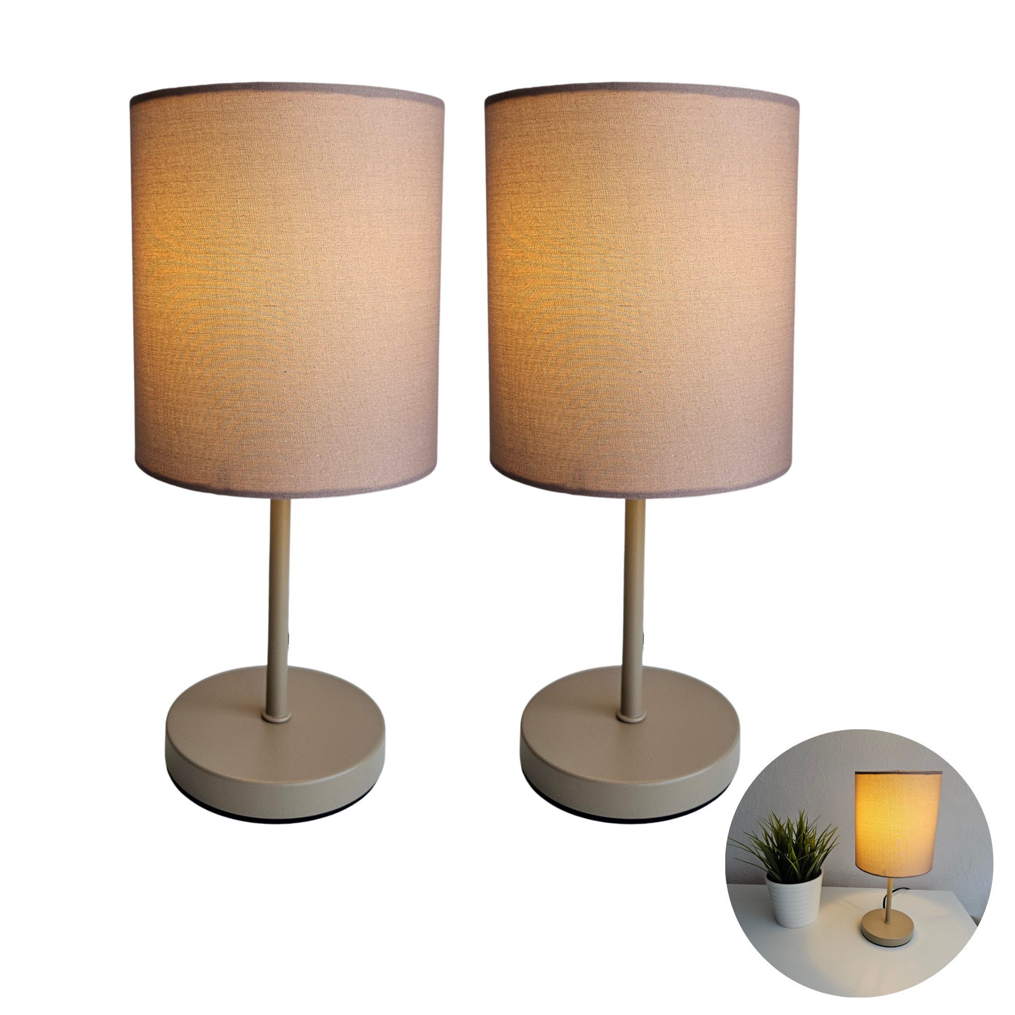Lichthandel Hoch LED Tischleuchte Nachttischlampe 2er Set Nachttischleuchte für Schlafzimmer Tischlampe, LED wechselbar, warmweiß, LED