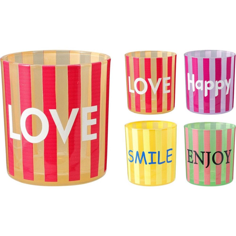 Koopmann Dekolicht Windlicht mit Aufschrift - gestreift - 1 Stück