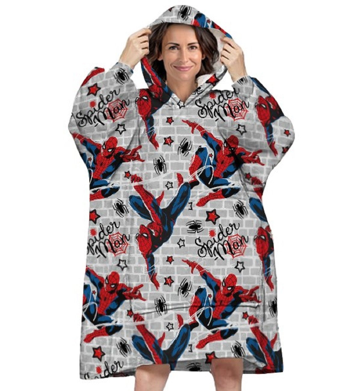 Spiderman Poncho - Bequemer Überwurf mit Kapuze für Erwachsene in Einheitsgröße (1-St) platzsaprend im Gepäck