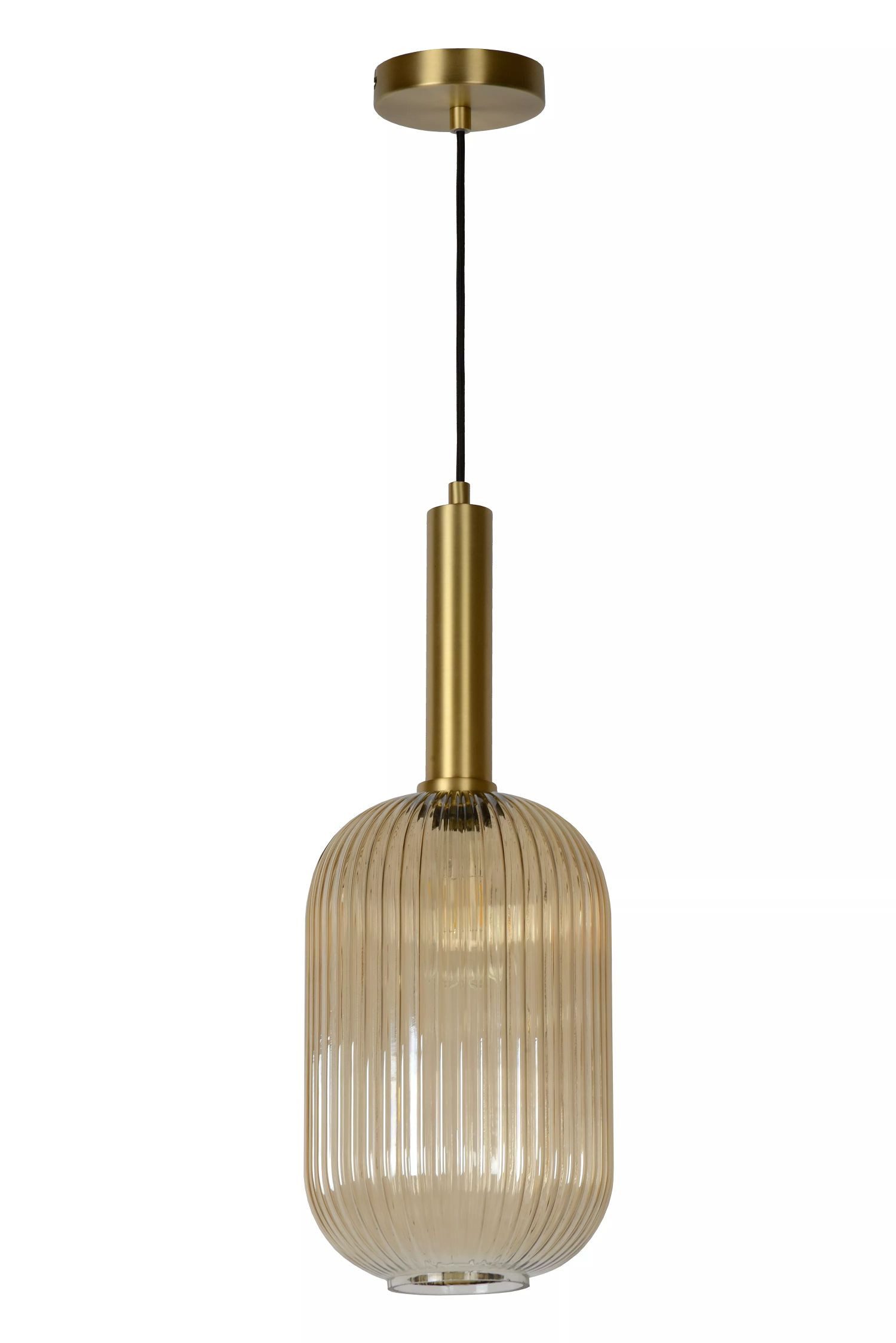Licht-Erlebnisse Pendelleuchte ZEMOR, ohne Leuchtmittel, Metall Rauchglas E27 D: 20 cm H: max. 150 cm in Gold Bernstein rund