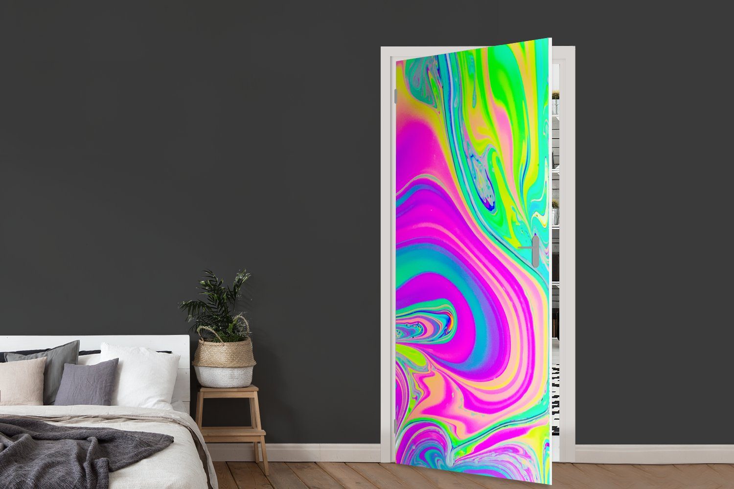 Psychedelisch, Türaufkleber, bedruckt, Farbe Formen (1 Fototapete 75x205 - MuchoWow St), Kunst für Matt, cm - Türtapete Tür, -