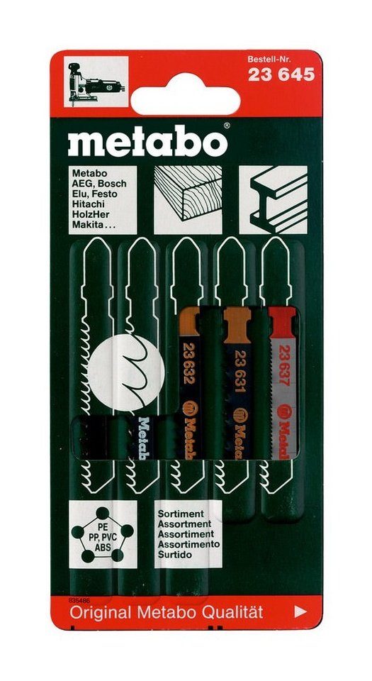 metabo Stichsägeblatt (5-St), Stichsägeblattsortiment 2 5-teilig Metall u. Kunststoffe + Holz HCS