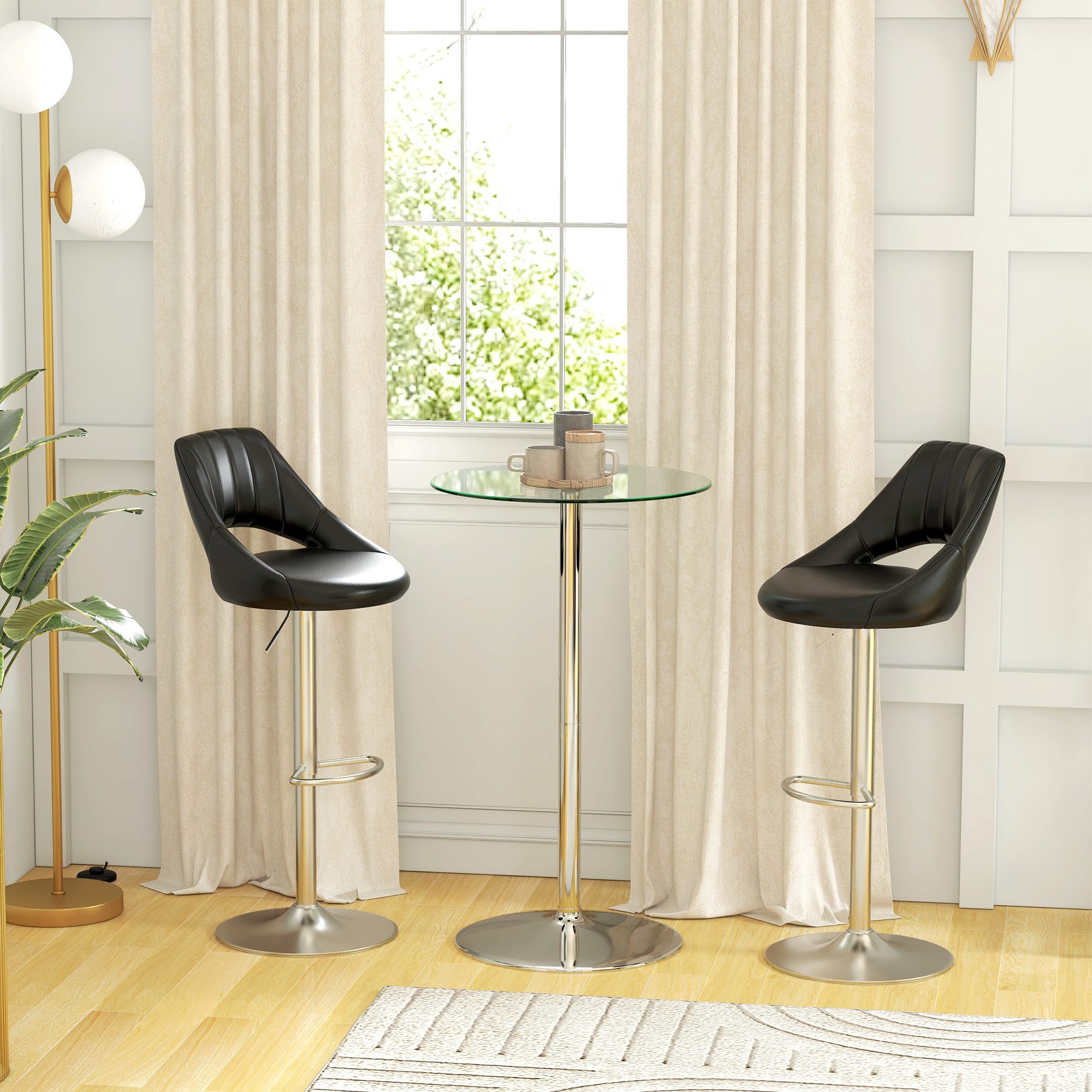 HOMCOM Bartisch Bistrotisch mit Tischplatte aus Hartglas (Tresentisch, 1-St., Stehtisch), Stahl, Transparent, Ø60 x 102 cm