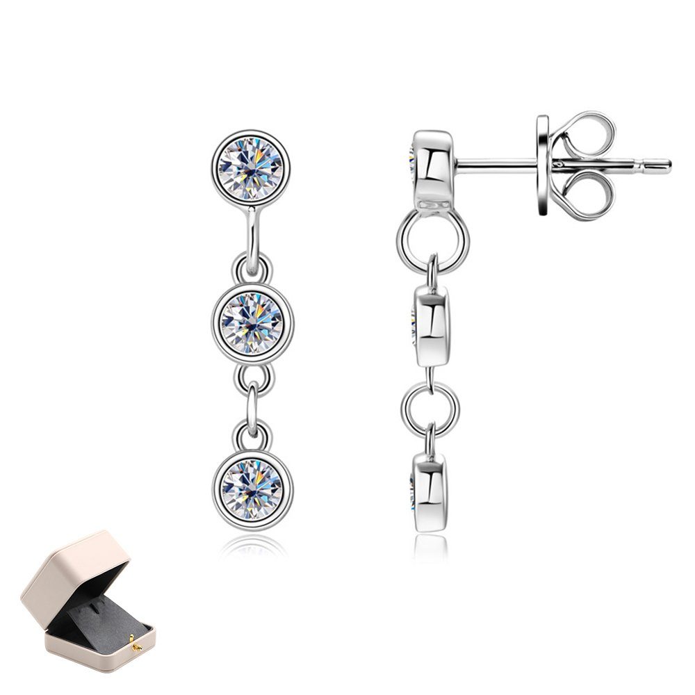 Damen, Invanter S925-Silber Quasten-Ohrringe, Ohrhänger Paar Moissanit-Ohrringe für