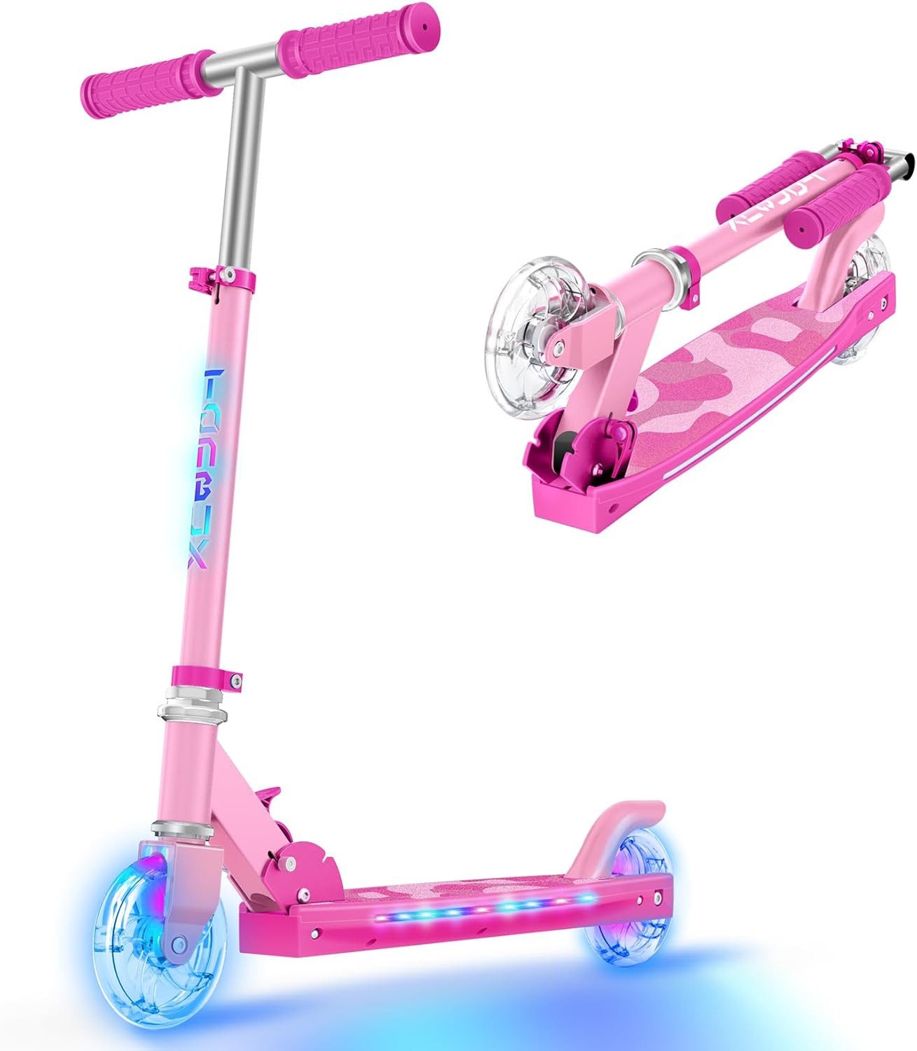 TONBUX Scooter Kinderroller mit coolen beleuchteten Stangen, Rädern und Pedal