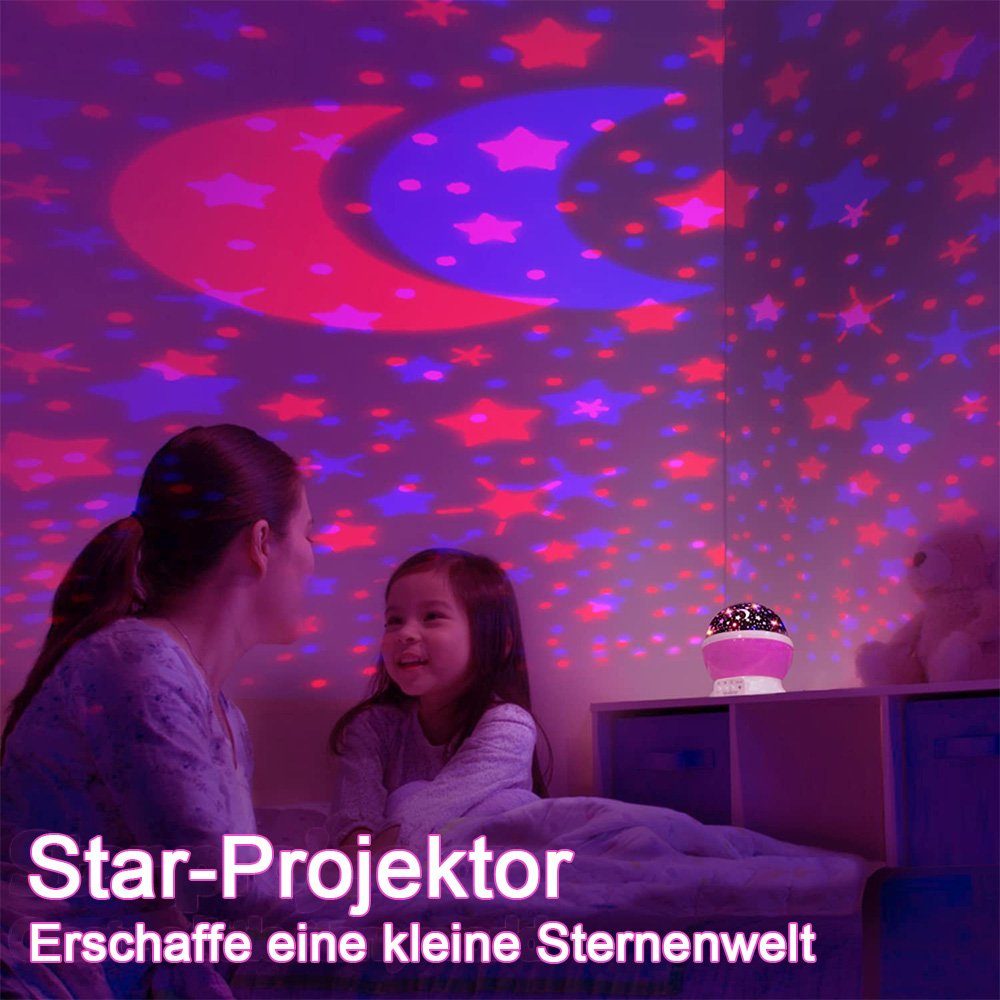 Nachtlicht Rotation Sternenhimmel LED Projektor, Projektionslampe 360° zggzerg Nachttischlampe Rosa