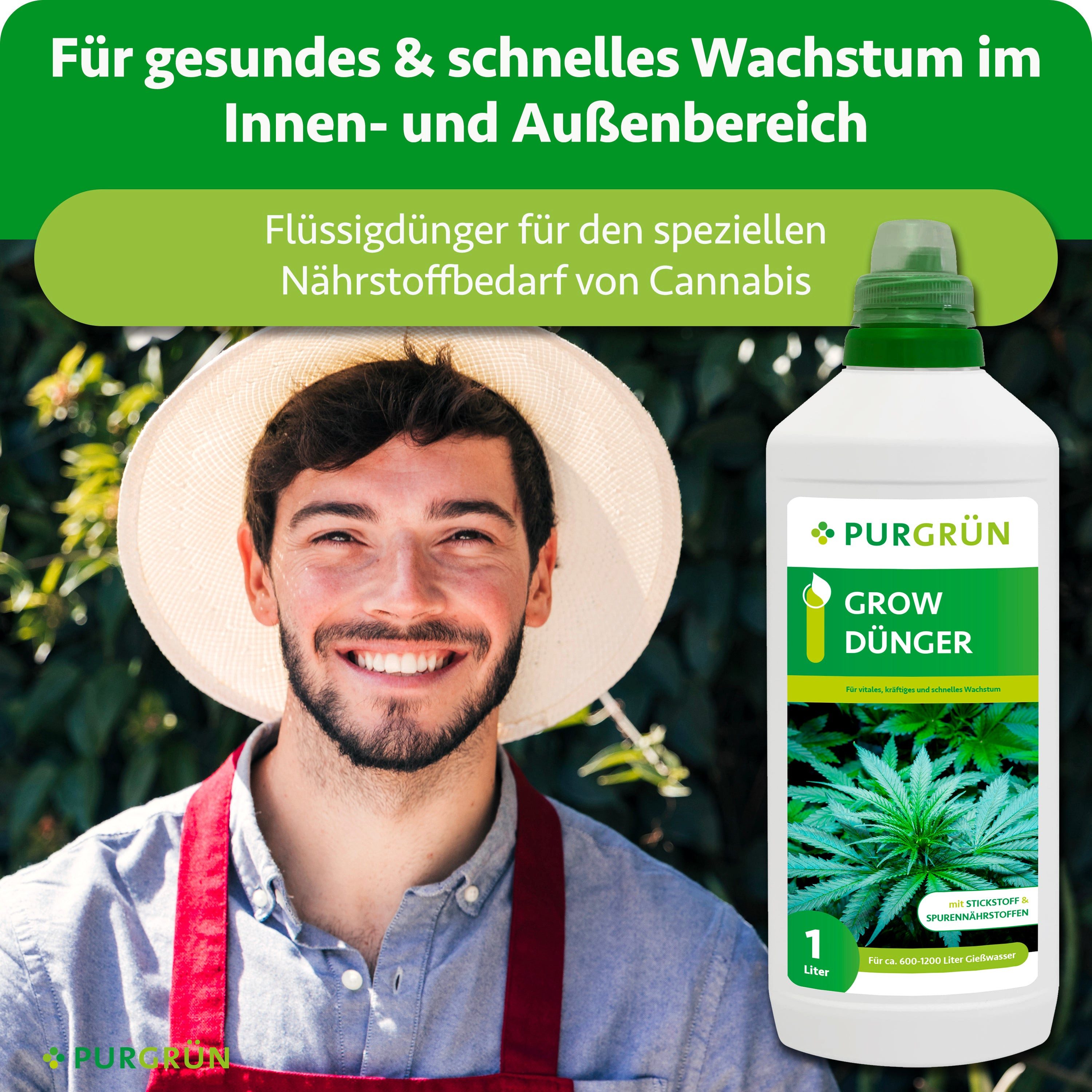 Purgrün Pflanzendünger Grow Dünger, NPK 7+3+6, für Indoor & Outdoor, 1L, Flüssigdünger, 1-St., 1 Liter