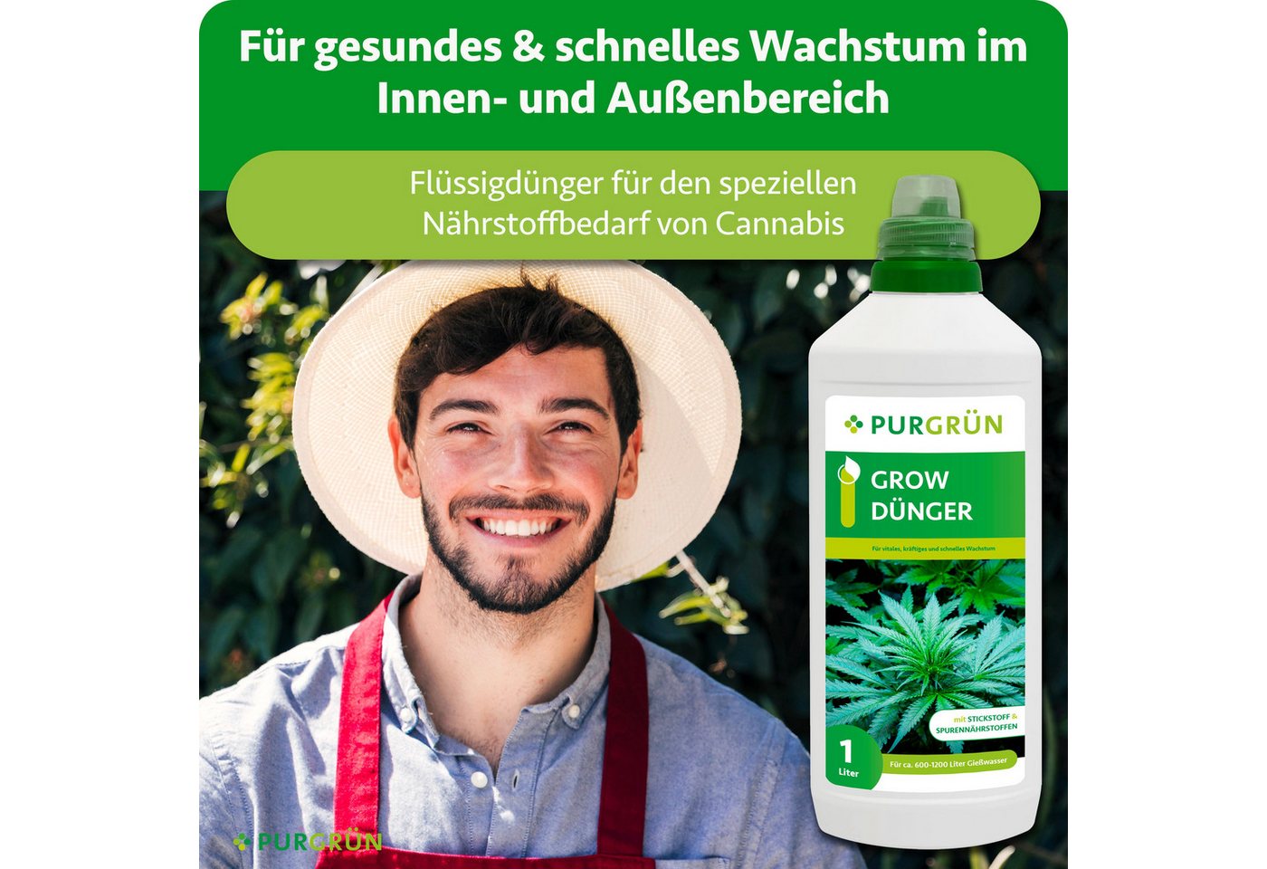 Thumbnail - Purgrün Pflanzendünger Purgrün Grow Dünger, NPK 7+3+6, für Indoor & Outdoor, 1L, Flüssigdünger, Mit allen wichtigen Haup...