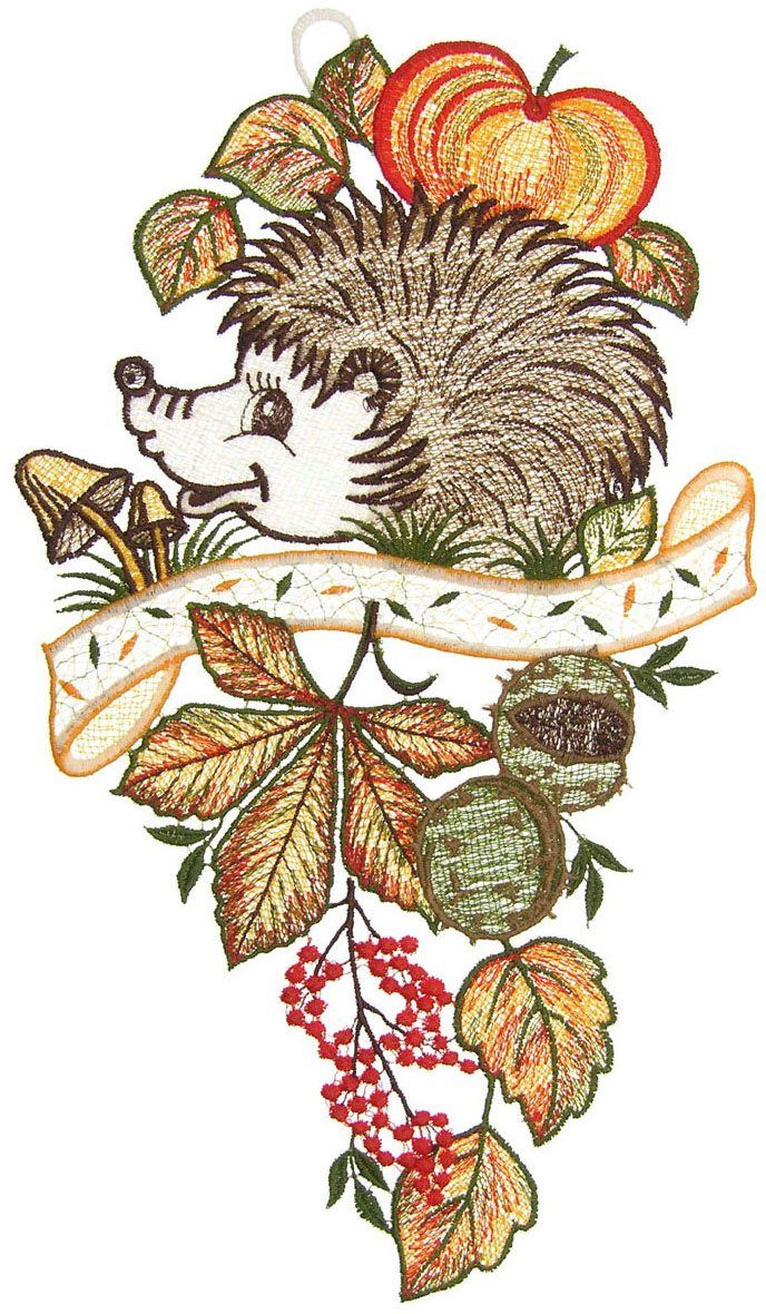 W. Reuter & Sohn - Plauener Spitze® Fensterbild Fensterbild "Herbstigel" fa günstig online kaufen