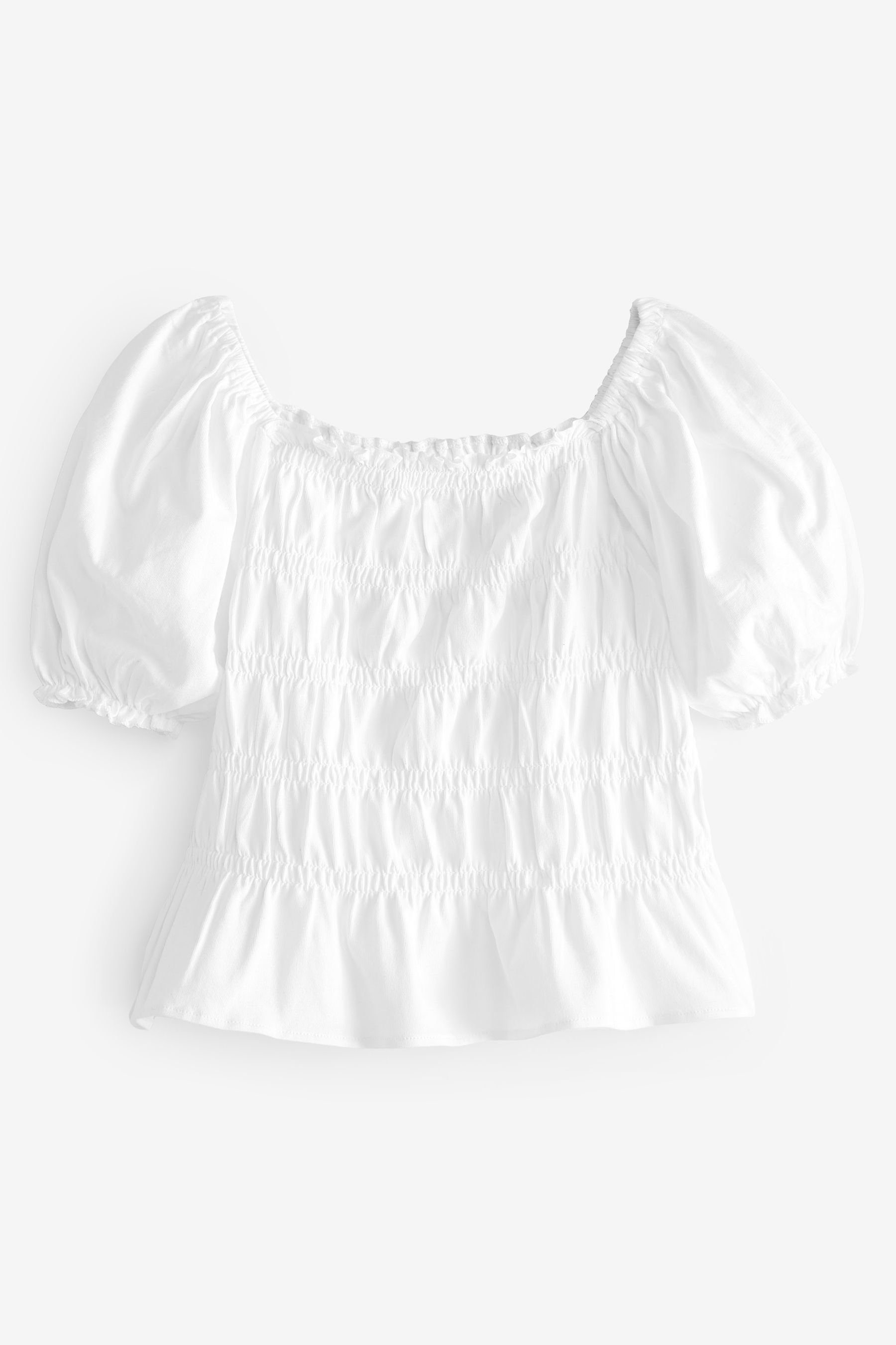 Oberteil Puffärmeln White Next T-Shirt (1-tlg) mit Gesmoktes