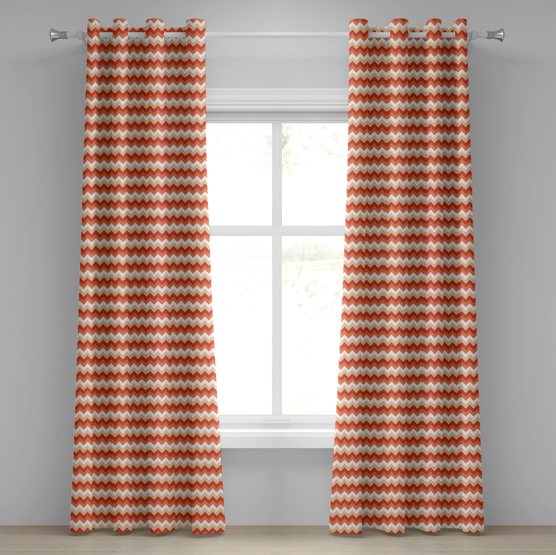 Gardine Dekorative 2-Panel-Fenstervorhänge für Schlafzimmer Wohnzimmer, Abakuhaus, Koralle Chevron Arrows Geometric