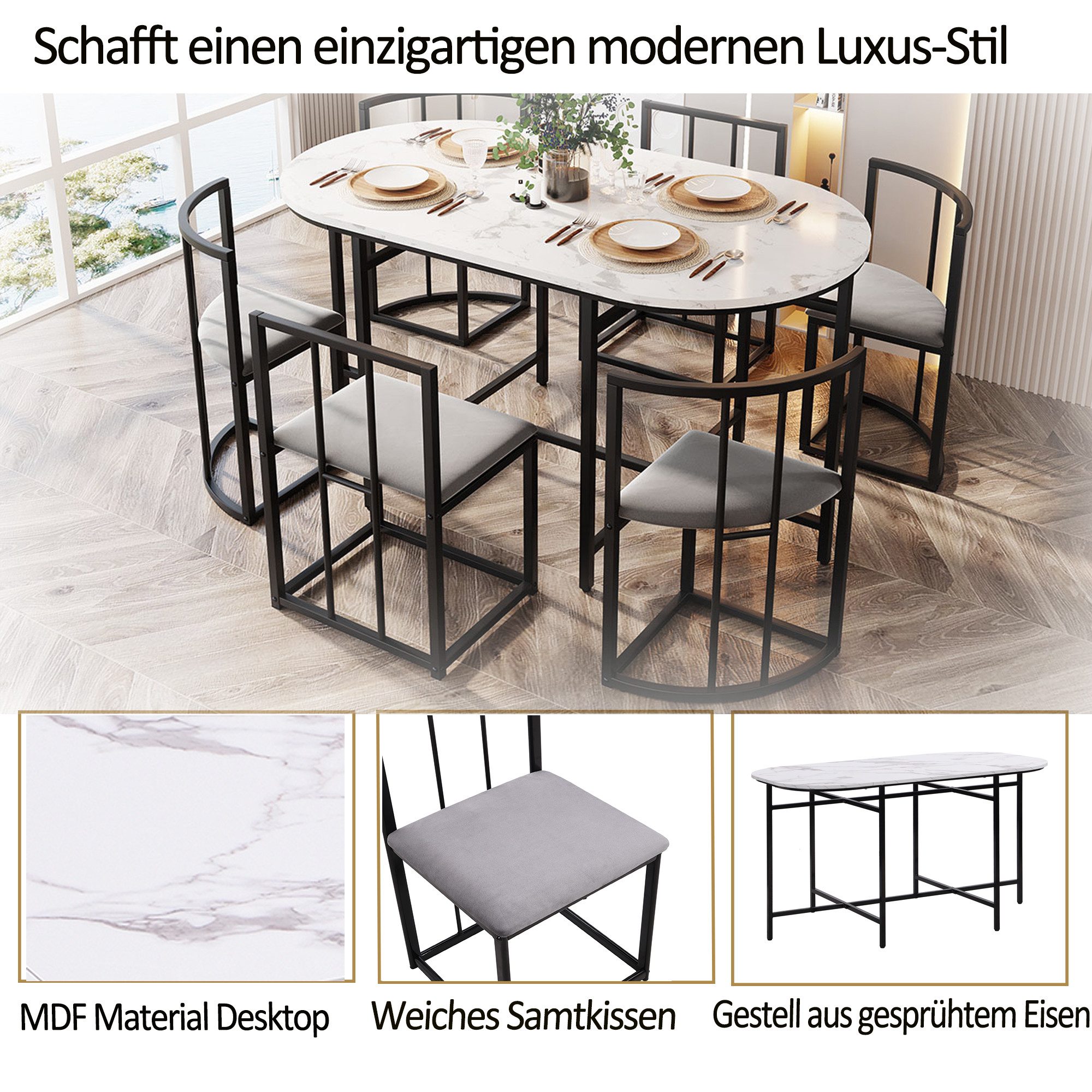 IDEASY Essgruppe 7-tlg, Esstisch+6 Esstischstuhl mit günstig online kaufen