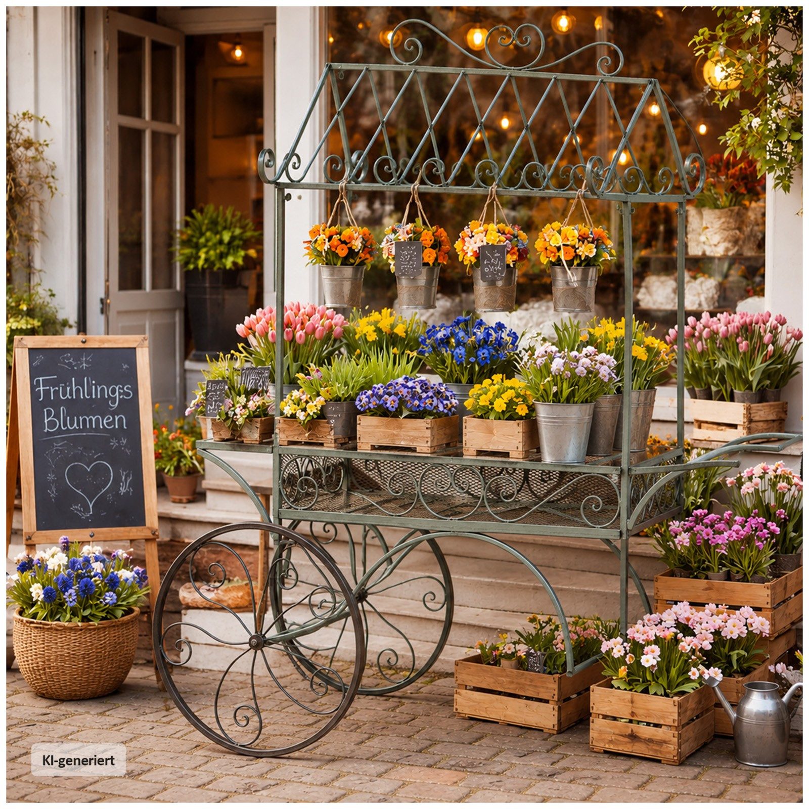 HTI-Living Gartenfigur Marktwagen Verena, (1 Stück, 1 Wagen ohne Dekoration), Metallwagen auf Rädern – Bild 5 von 5