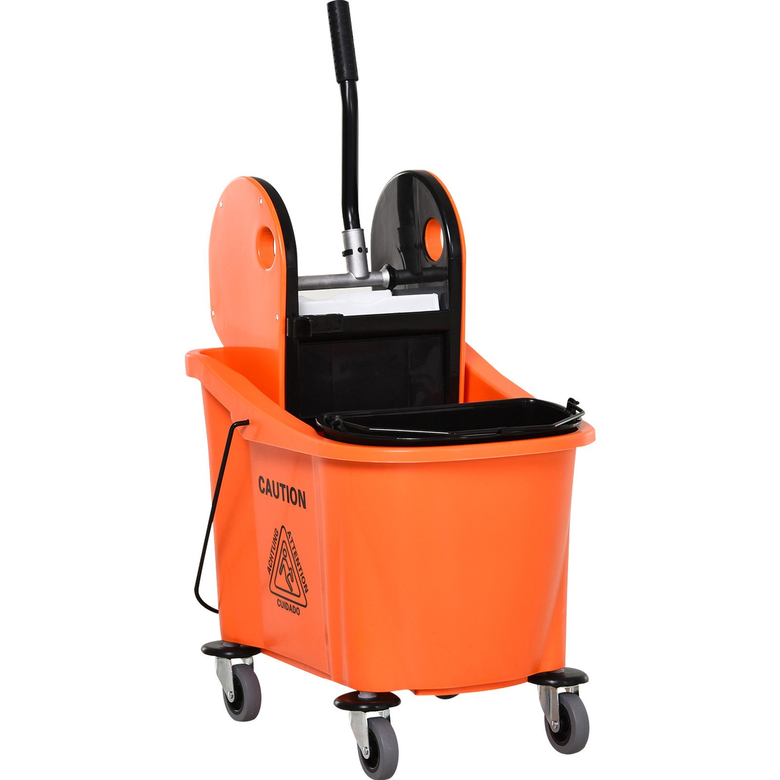 HOMCOM Putzeimer Reinigungswagen 36 Liter Fahreimer, (Wischwagen mit Auswringvorrichtung, 1-tlg., Orange), 54 x 41 x 91,5 cm
