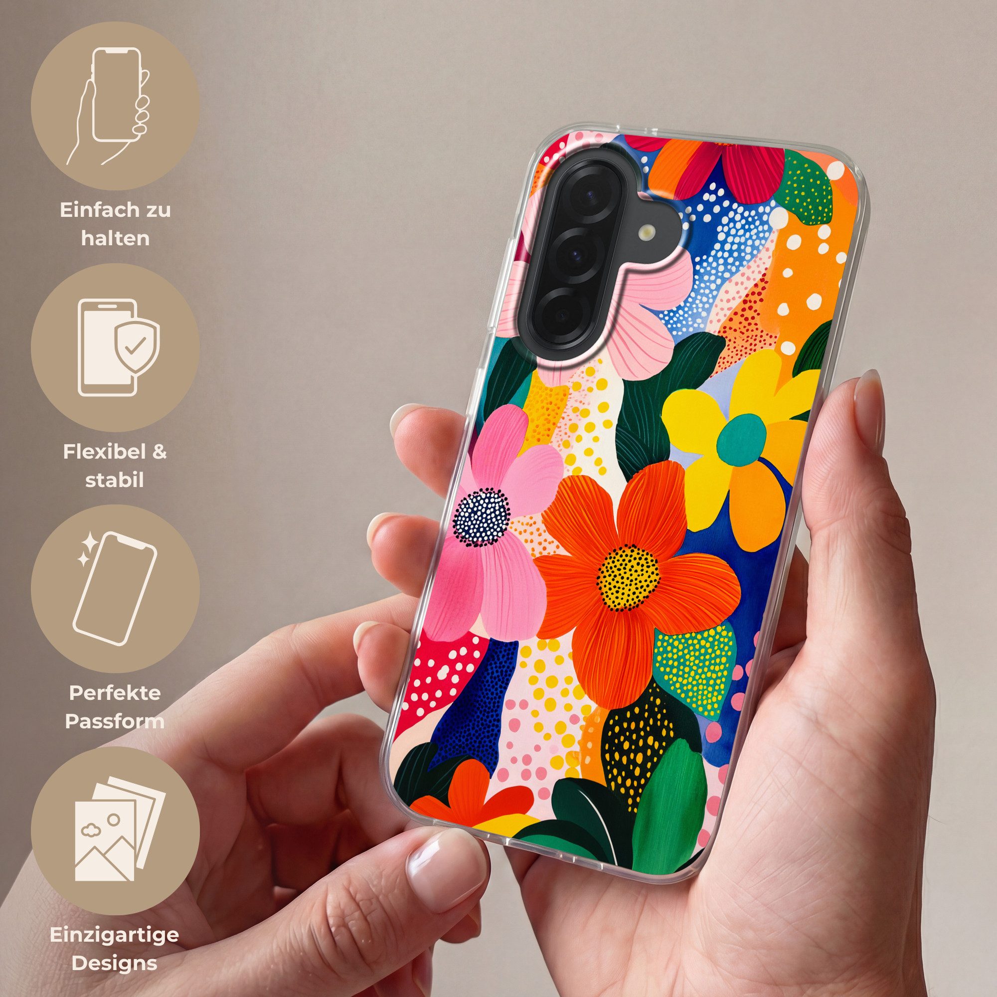 MuchoWow Handyhülle für Apple iPhone 15 Pro Max Blumen - Bunt - Tupfen, Smartphone-Bumper, Print, Handy Schutzhülle Dünn – Bild 4 von 5