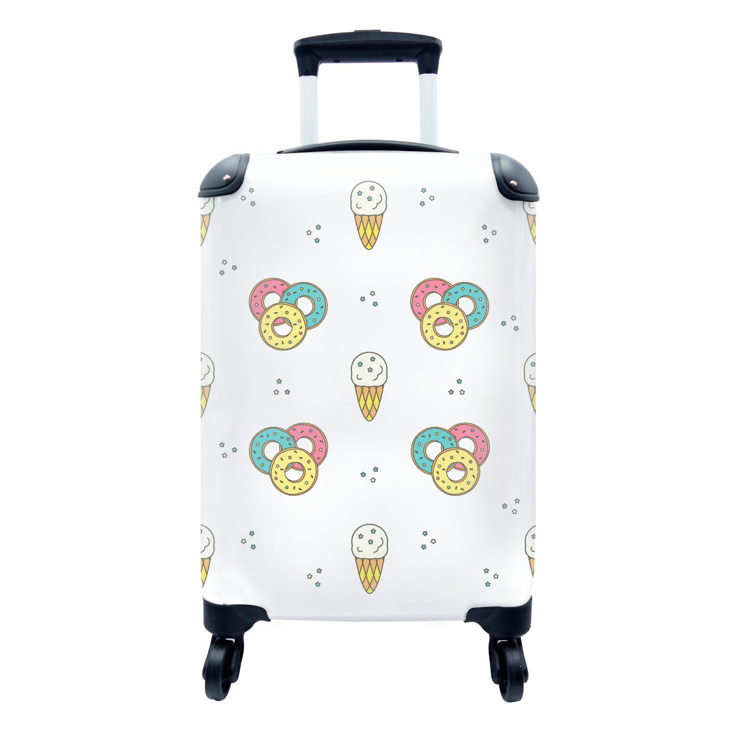 MuchoWow Muster Eiscreme Trolley, - - Handgepäck Donus Ferien, Handgepäckkoffer rollen, für - mit Kinder, 4 Rollen, - Reisetasche Jungen Reisekoffer