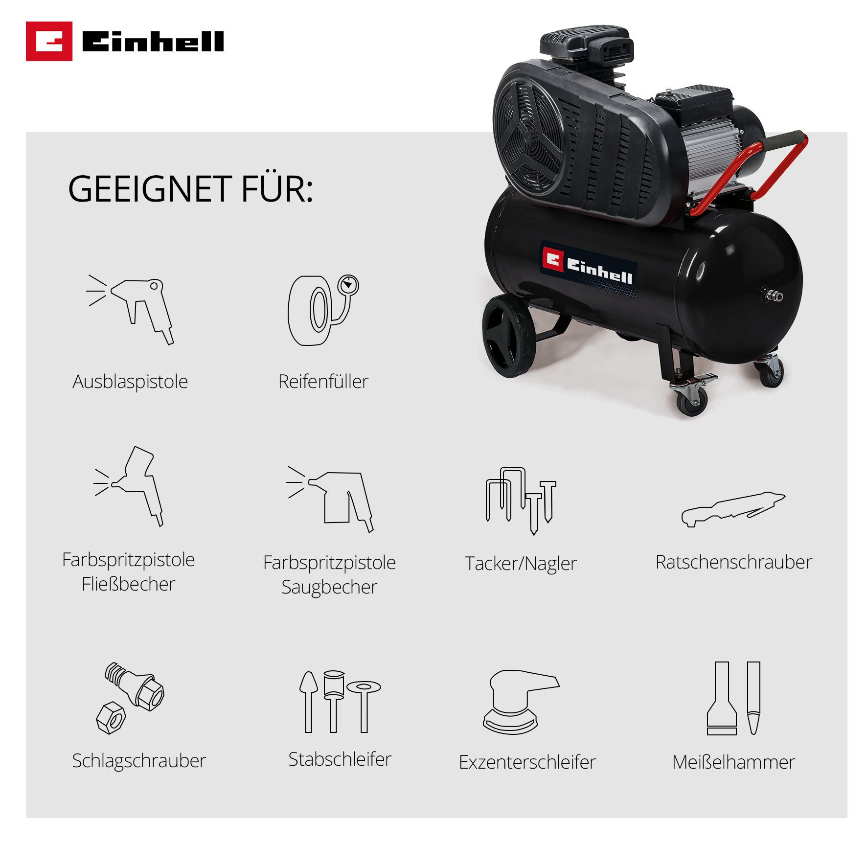 Einhell Kompressor TE-AC 430/50/10, 3000 W, max. 10 bar, 50 l, mit Keilriemenantrieb und ölgeschmierter Pumpe
