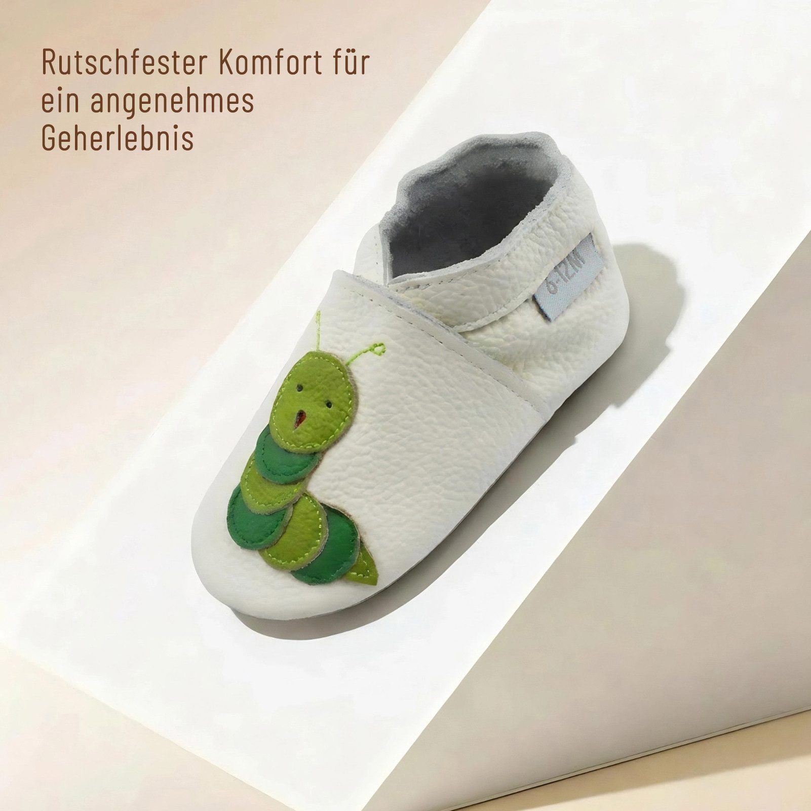 Basrakids Weiche Leder Krabbelschuh Hausschuhe Lederpuschen Raupe weiß Lauflernschuh Handgenäht, weiche, leichte, flexible, rutschfest