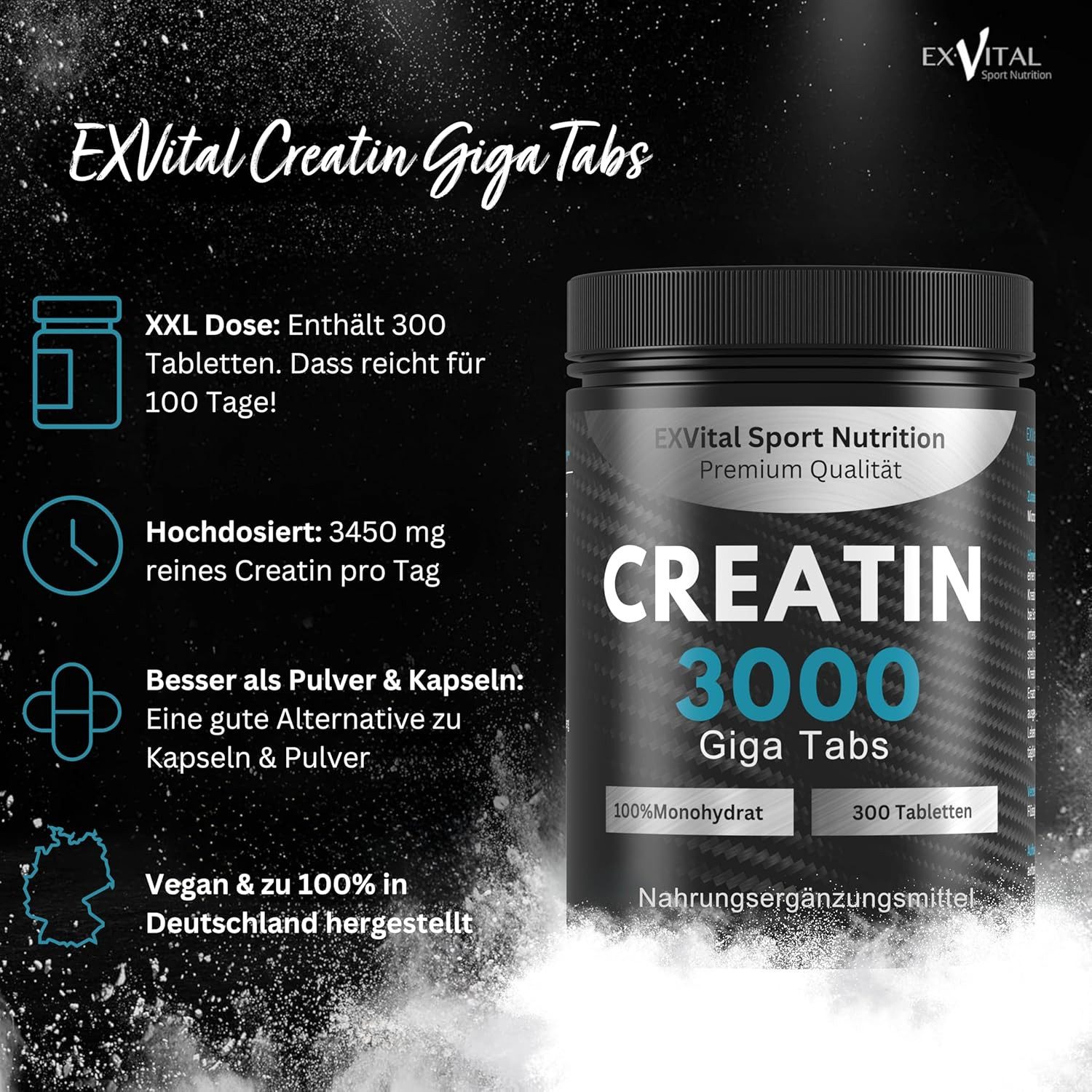 Creatin 3000 Giga Tabs, workout booster, 3450mg Kreatin Monohydrat Tabletten, 345 g