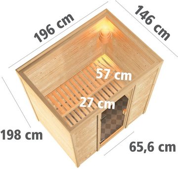 Karibu Sauna "Sonja" mit bronzierter Tür Ofen 9 kW integr. Strg, BxTxH: 196 x 146 x 198 cm, 38 mm