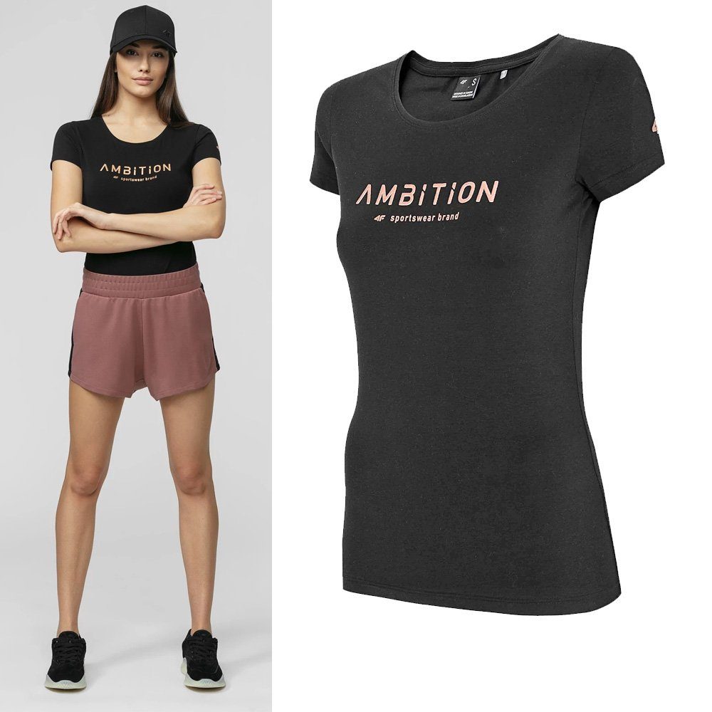 4F Kurzarmshirt - T-Shirt, - 4F schwarz Baumwollshirt Ambition Damen