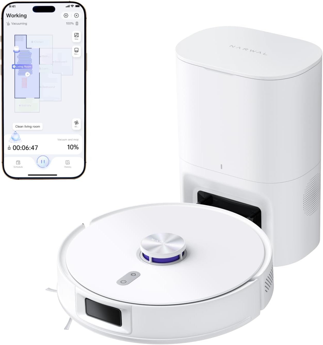Narwal Вакуумный робот Freo S Вакуумный робот mit Wischfunktion, 8000Pa, 45 W, mit Beutel, 3D Mapping, APP-Fernsteuerung, Millimetergenaue Hindernisvermeidung