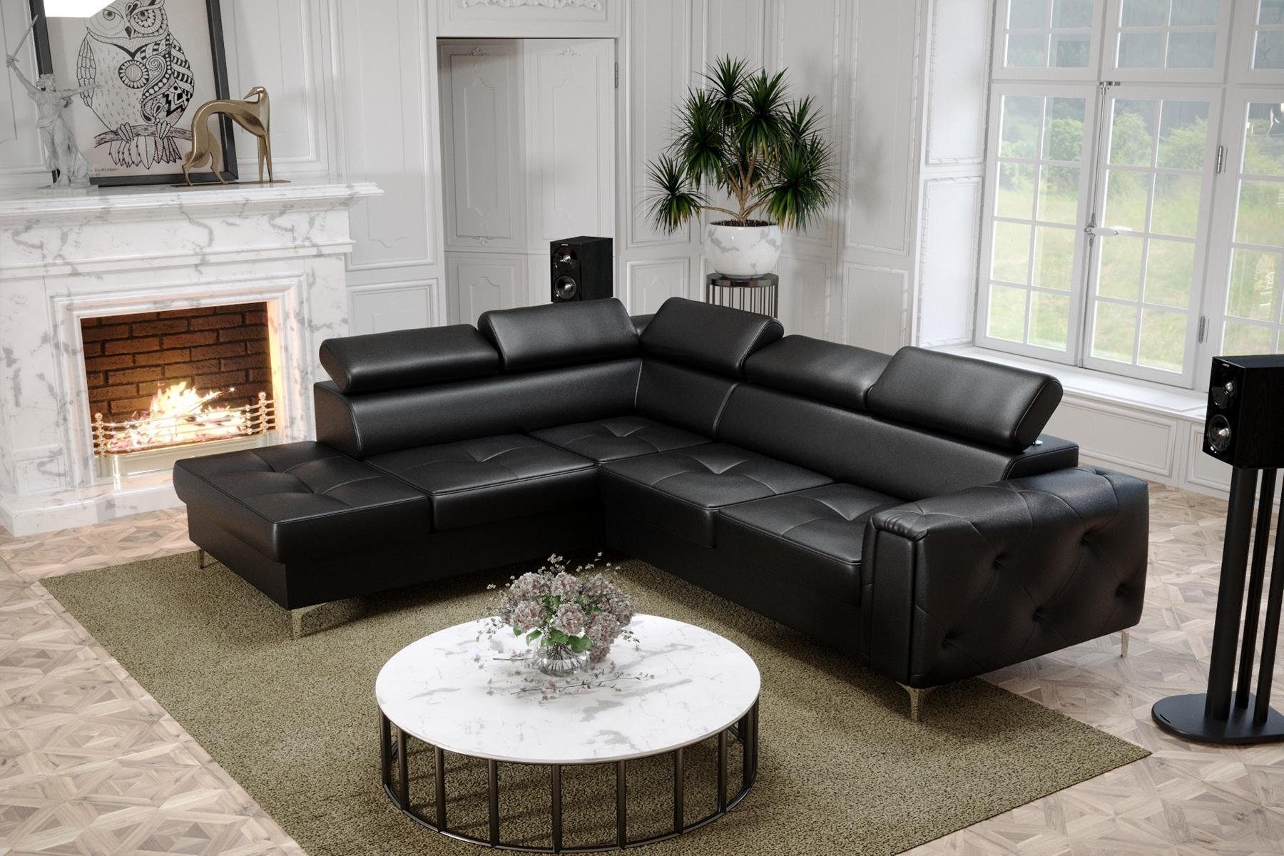 Couch Schwarz Ecksofa Soft Wohnzimmer Polsterung L-Form Ecksofa, Design JVmoebel Luxus