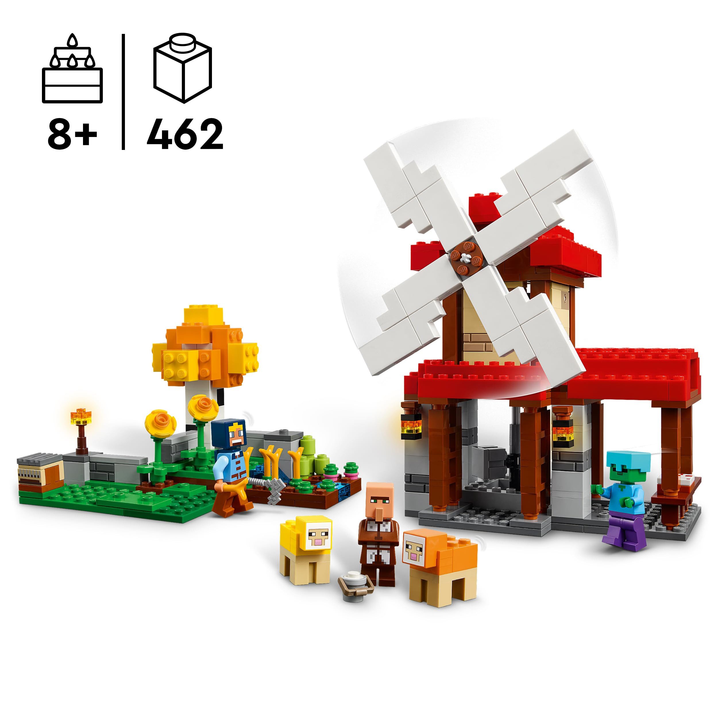 LEGO® Minecraft Die Windmühlenfarm 21262 Konstruktions-Spielset, (462 St), 462-teiliges LEGO Bauset