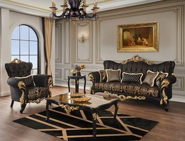Casa Padrino Couchtisch Luxus Barock Couchtisch Braun / Schwarz / Gold 117 x 77 x H. 46 cm - Prunkvoller Massivholz Wohnzimmertisch mit Tischplatte in Marmoroptik - Barock Möbel