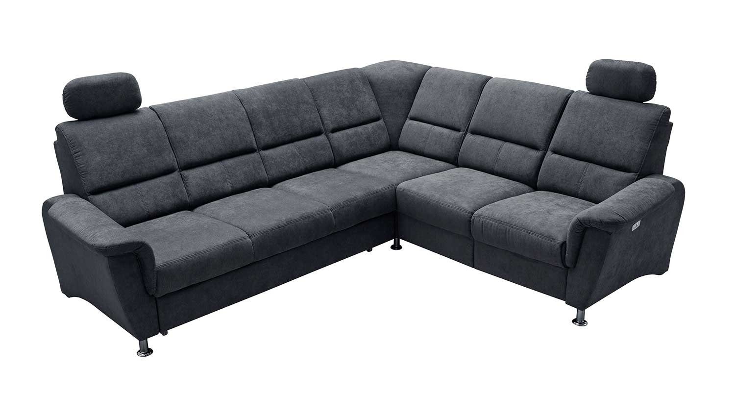 Sofa PAROLE, B 268 cm x T 222 cm, Dunkelgrau, Mikrofaserbezug,  Schlaffunktion und Reclinerfunktion